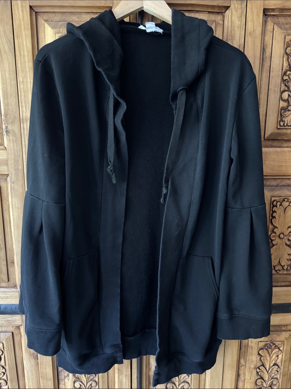 Love Riche Black Hooded Open-Front Sweatshirt Jacket
